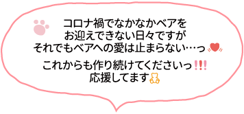 コロナ禍でなかなかベアをお迎えできない日々ですがそれでもベアへの愛は止まらない…っ。これからも作り続けてくださいっ。 応援してます